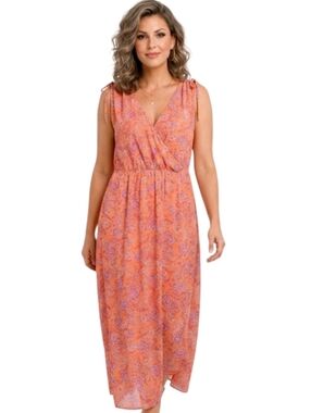 J. Jill Sleeveless Orange Paisley Surplice Maxi Dress Size XLP